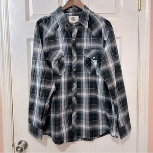 𝅺COEVALS Club Men's Western Cowboy Pearl Snap Button Shirt Long Sleeve XL